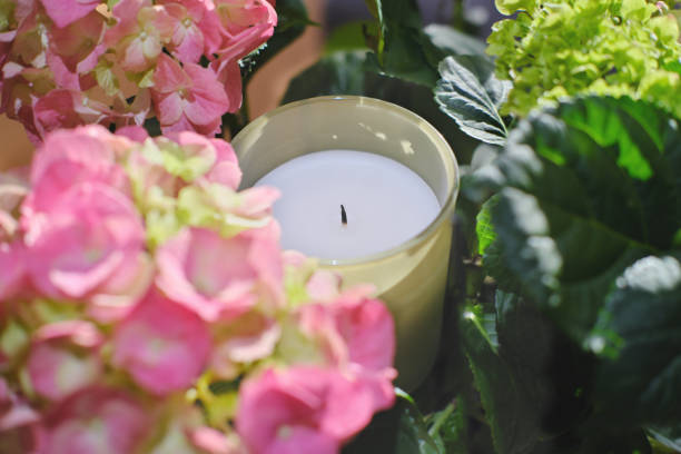 istock perfumed candle and flowers. home fragrances for cozy atmosphere. 1306055606