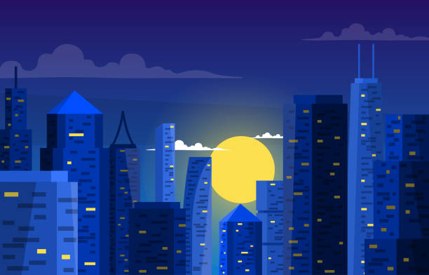 istock Night City Building Construction Cityscape Skyline Business Illustration 1306056614