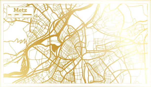 Vector illustration of Metz France City Map in Retro Style in Golden Color. Outline Map.