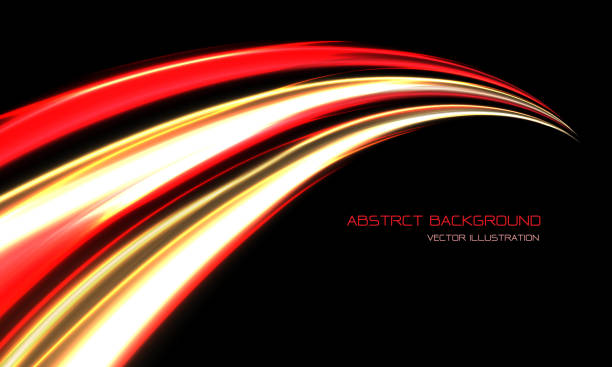 抽象的な赤い黄色の光高い速度のダイナミックカーブ黒の空白空間設計現代未来的な技術背景ベクトルイラスト。 - yellow city speed road点のイラスト素材／クリップアート素材／マンガ素材／アイコン素材