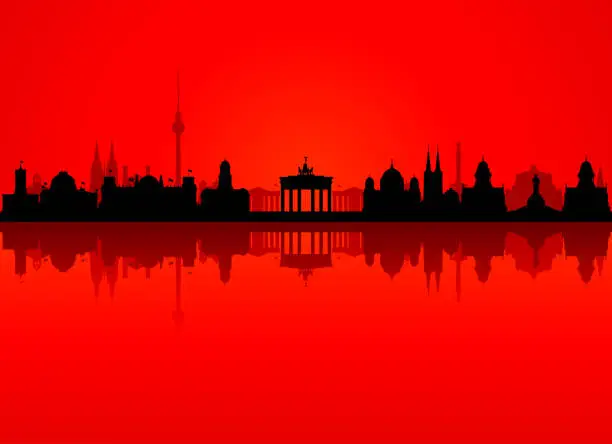 Vector illustration of Berlin Skyline Silhouette (All Buildings Are Complete and Moveable)