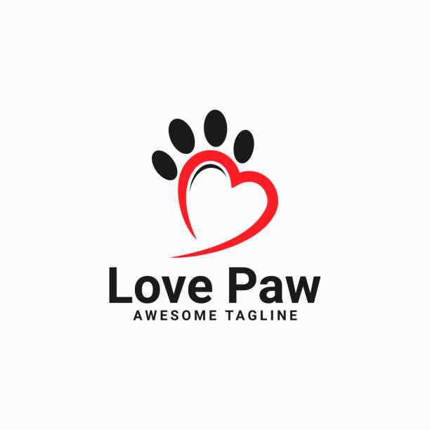 love paw print vector illustration. paw print with a heart symbol. cat or dog paw print. love paw print vector illustration. paw print with a heart symbol. cat or dog paw print. veterinary clinic icon. animal care sign. paw print illustrations stock illustrations