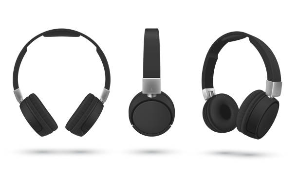 schwarze realistische kopfhörer gaming headset hören audio elektronisches gerät 3d stereo-ohrhörer - kopfhörer stock-grafiken, -clipart, -cartoons und -symbole
