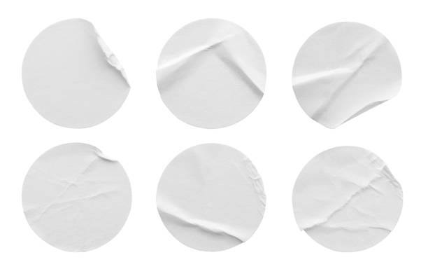 白い背景にクリッピングパスで分離された白い丸い紙のラベルセットセッ�トコレクション - ステッカー ストックフォトと画像