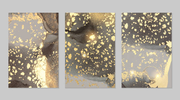 istock Set of templates for banner, poster design with sparkling grey and gold marble texture 1306074896