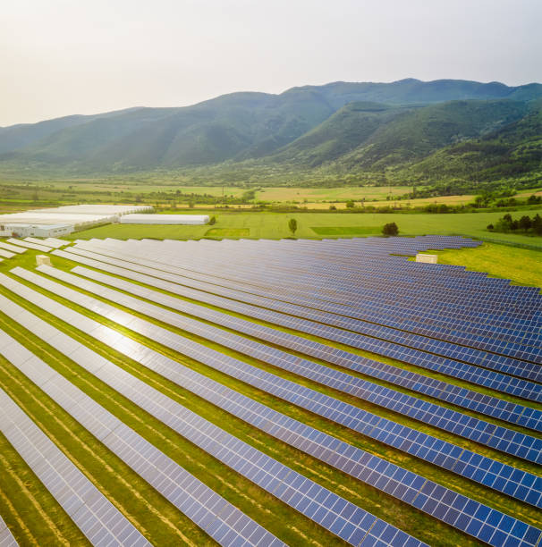 istock Industrial landscape with blue solar panels 1306075000