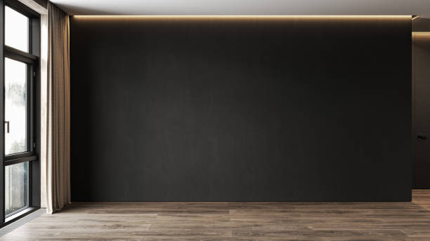 istock Modern black minimalist interior blank wall. 3d render illustration mock up. 1306075109