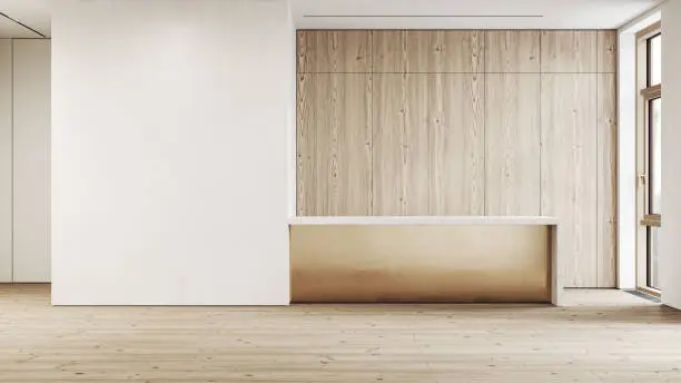 Photo of Modern, white minimalist empty interior blank wall. 3d render illustration mock up.