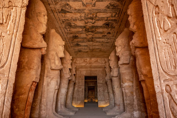 アブシンベル寺院内, 古代エジプト - egypt egyptian culture column ancient egyptian culture ストックフォトと画像