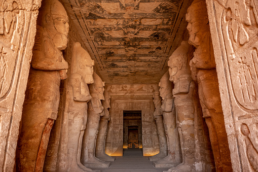 The statues and carvings of the Abu Simbel Temple, Aswan, Egypt, Africa