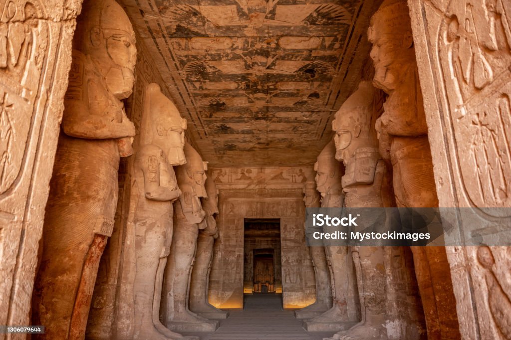 Inside Abu Simbel temple, ancient Egypt The statues and carvings of the Abu Simbel Temple, Aswan, Egypt, Africa Ancient Egyptian Culture Stock Photo