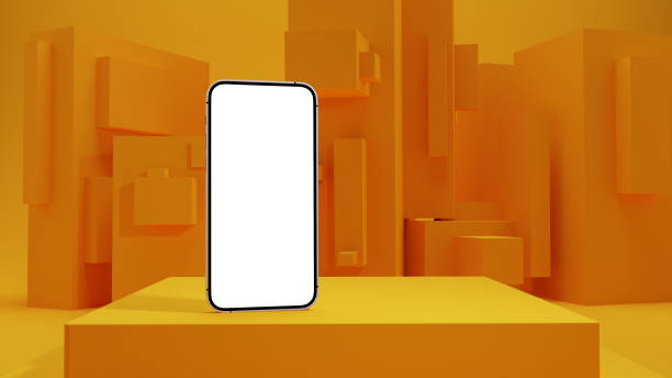 istock Smartphone with blank screen in 3D generated, yellow enviroment. Mock-up. 1306080974