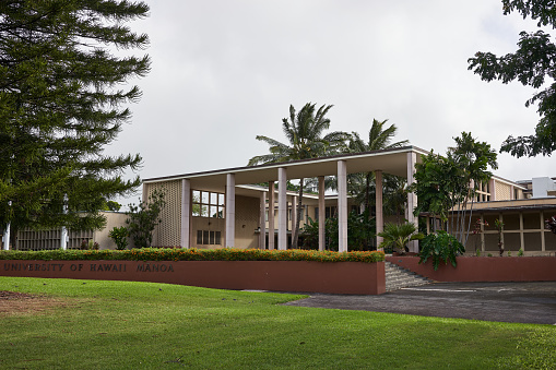 Honolulu, Hawaii, USA - Nov 23, 2019: The entrance to the University of Hawai'i at Manoa.