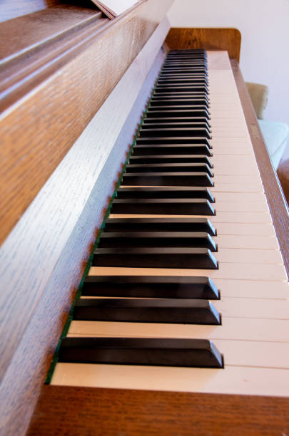 istock Keyboard of a piano in an interesting perspective 1306082056
