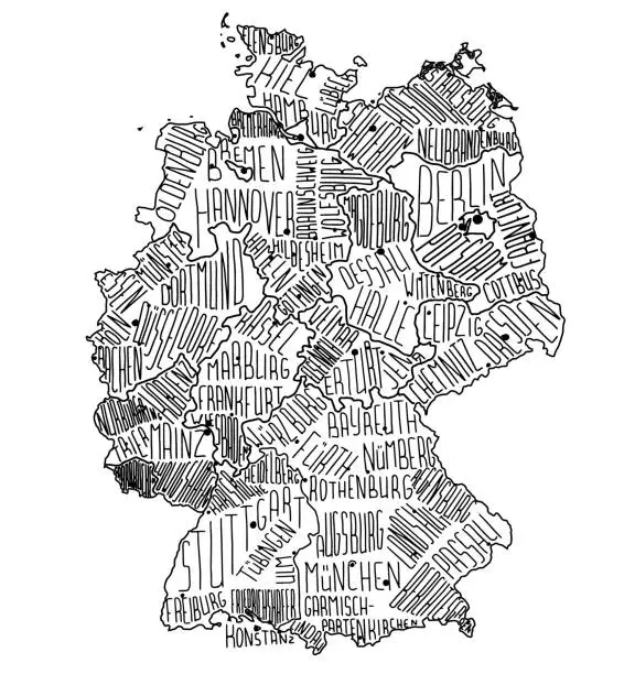Vector illustration of Black and white contour map of Germany