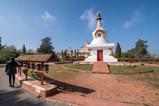 February 27, 2021 - Garraf - Spain: outdoor view of Sakya Tashi Ling Buddhist Monastery , garraf park, sitges, Spain