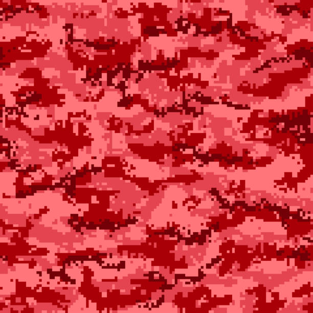 Red monochrome digital camouflage seamless pattern. Vector Red digital monochrome camouflage seamless pattern. Vector illustration red camouflage pattern stock illustrations