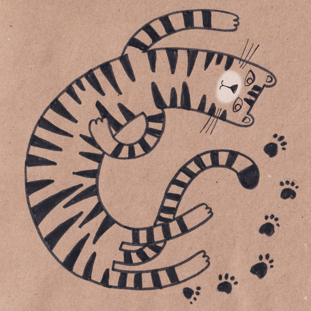 istock illustration of a stylized tiger, a graphic drawing of a tiger that lies 1306095199