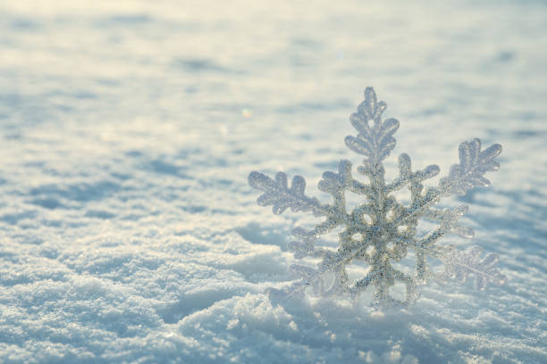 istock Beautiful decorative snowflake in white snow, outdoors. Space for text 1306098658