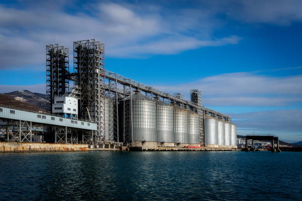 istock grain storage tanks in the port by the sea 1306099254