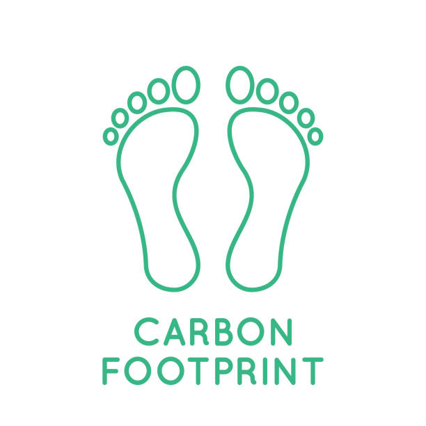 carbon footprint line-symbol. grüne co2-fußabdrücke mit text. zwei füße umriss. - recycling carbon footprint footprint sustainable resources stock-grafiken, -clipart, -cartoons und -symbole