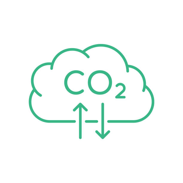 CO2 Carbon dioxide cloud sign. Air pollution. Carbon footprint concept. Cloud thin line icon with two arrows symbolizing greenhouse effect. Toxic gases emission. Vector illustration, flat, clip art. zero emission vehicle stock illustrations