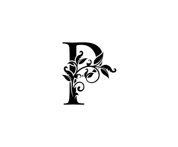 klasyczny kaligraficzny kwiatowy p list ikona projekt. - letter p text calligraphy old fashioned stock illustrations
