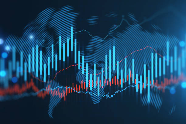 illustrations, cliparts, dessins animés et icônes de analyse du graphique forex financier. le graphique reflète l’écart de marché par rapport à la période historique. concept de volatilité - wall street