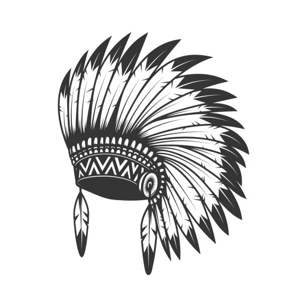 ネイティブアメリカンの頭飾りのイラスト。ラベル、看板、エンブレム、ポスターのデザイン要素。ベクトルの図 - apache plume点のイラスト素材／クリップアート素材／マンガ素材／アイコン素材