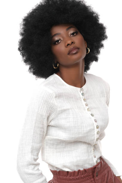 istock Boho style. Beautiful woman with afro on white background. 1306105987