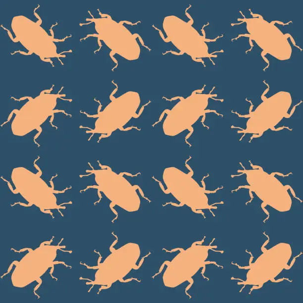 Vector illustration of Seamless pattern with Weevil bugs. Endless background with beetles. Vector silhouette illustration.