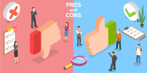 3D Isometric Flat Vector Conceptual Illustration of Pros and Cons. 3D Isometric Flat Vector Conceptual Illustration of Pros and Cons, Compare andCcontrast Between Aarguments. pros and cons stock illustrations