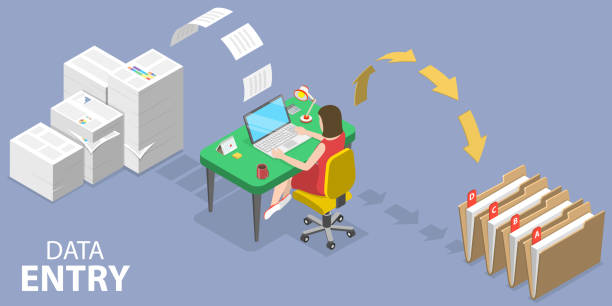 3D Isometric Vector Conceptual Illustration of Data Entry Specialist. 3D Isometric Flat Vector Conceptual Illustration of Data Entry Specialist. number counter stock illustrations