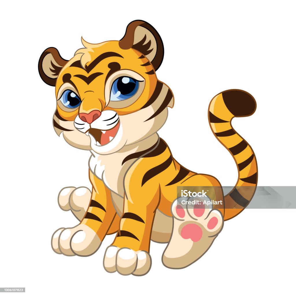 Cute Sitting Tiger Cartoon Character Vector Illustration Stock Illustration  - Download Image Now - iStock