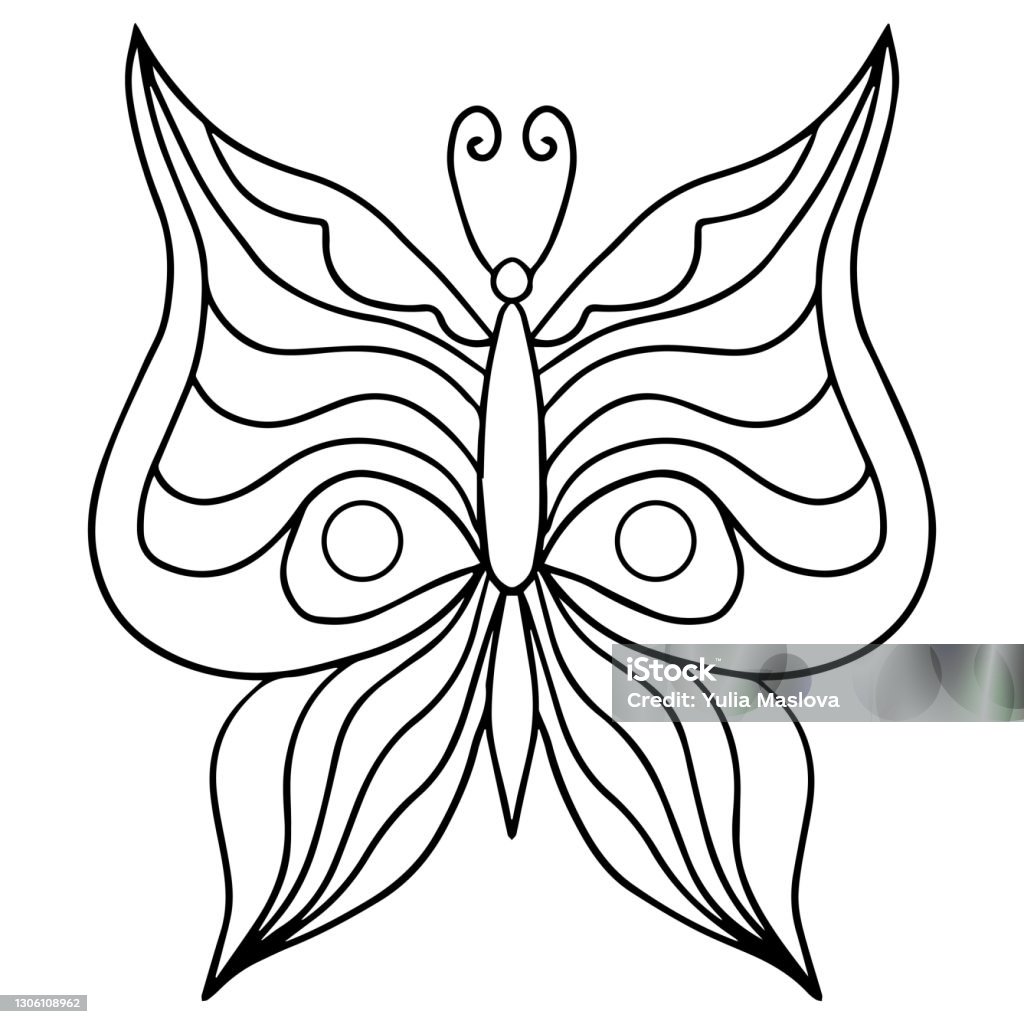 Butterfly Coloring Page Line Art Vector Clip Art Element Stock