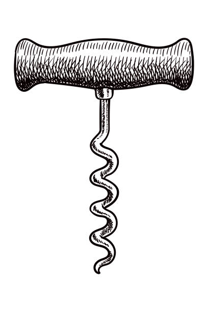 Vector drawing of a corkscrew Old style illustration of a corkscrew corkscrew stock illustrations