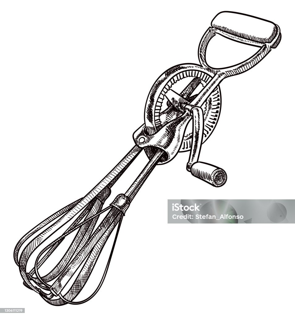 Vector drawing of a egg beater Old style illustration of a egg beater Egg Beater stock vector