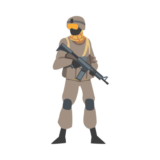Man as Military Special Armed Force in Uniform and Rifle in Standing Pose Vector Illustration Man as Military Special Armed Force in Uniform and Rifle in Standing Pose Vector Illustration. Male Soldier Defending State Against External Armed Threat Concept military family stock illustrations