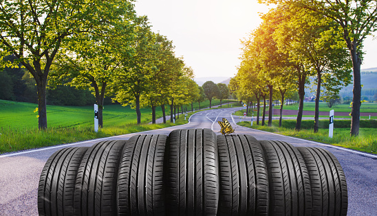 summer car tires on the street outside