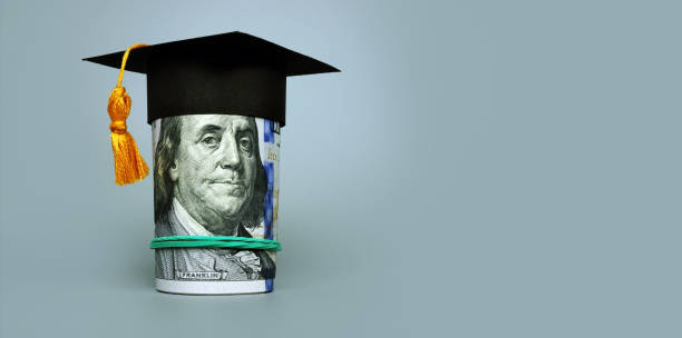 Loan or savings for college. Graduation cap and roll of cash. Loan or savings for college. Graduation cap and roll of dollars. capital budget pictures stock pictures, royalty-free photos & images