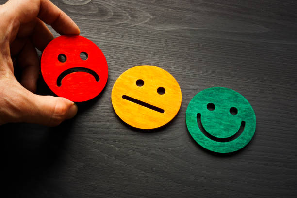 negative feedback and rate with bad smile face. - expressing negativity imagens e fotografias de stock