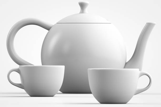 Tea theme illustration. Teapot and two mugs. Light style. Tea theme illustration. Teapot and two mugs. Light style tea party horizontal nobody indoors stock pictures, royalty-free photos & images