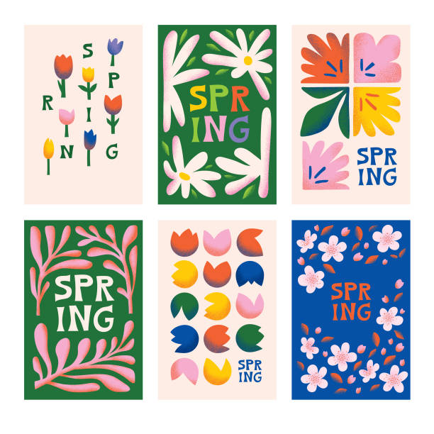 Floral spring templates Set of templates with textured floral elements and copy space.
Editable vectors on layers. spring stock illustrations