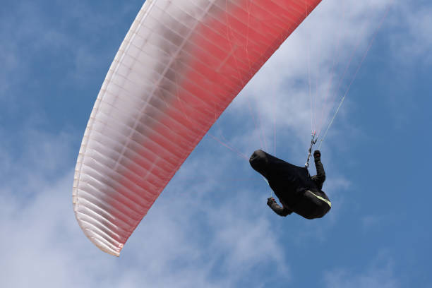 istock Paragliding extreme sport with blue sky and clouds 1306121853