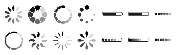 ilustrações de stock, clip art, desenhos animados e ícones de set loading bar icons. progress bar loading signs. collection loading bar in different design - vector - pre loader