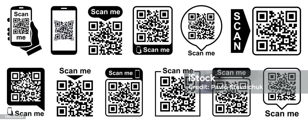 Set QR - Quick Response Code, Inscription scan me, Qr code for smartphone, payment, mobile app scan, QR code collection - vector QR Code stock vector