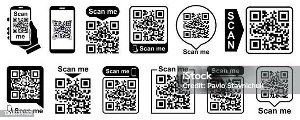 Set Qr Quick Response Code Inscription Scan Me Qr Code For Smartphone Payment Mobile App Scan Qr Code Collection Vector Stock Illustration - Download Image Now