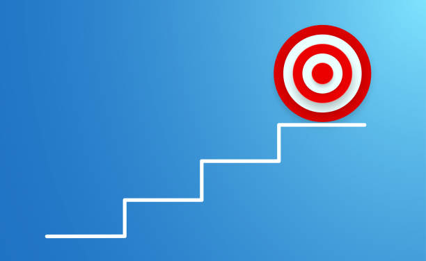 istock Stairs growing to target, business concept of success - stock vector 1306124199