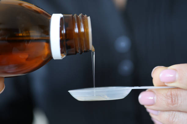 istock Woman's hand pours cold syrup into spoon 1306124595