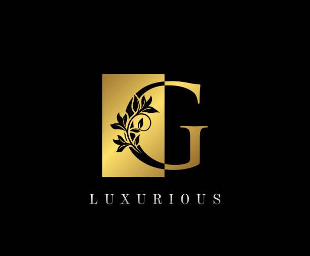 Gold Luxury G Letter Icon Design. Golden Letter Luxury  Icon, Vintage Swirl Negative Space  Design. gold g stock illustrations
